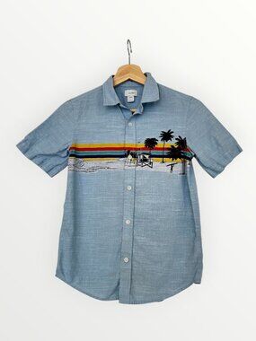 Old Navy Boys Blue Button-Down Beach Retro Summer California Surf Size 8